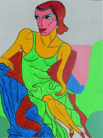 Femme attendant son danseur (acrylique)